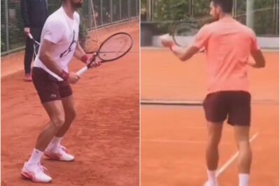 Novak Djokovic shows his discomfort during practice session